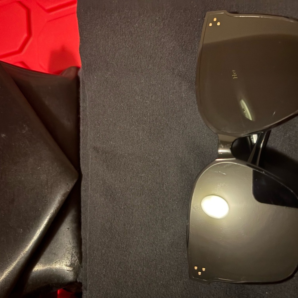 GENTLE MONSTER Glossy Black Oversized Square Sunglasses with Gold Studs